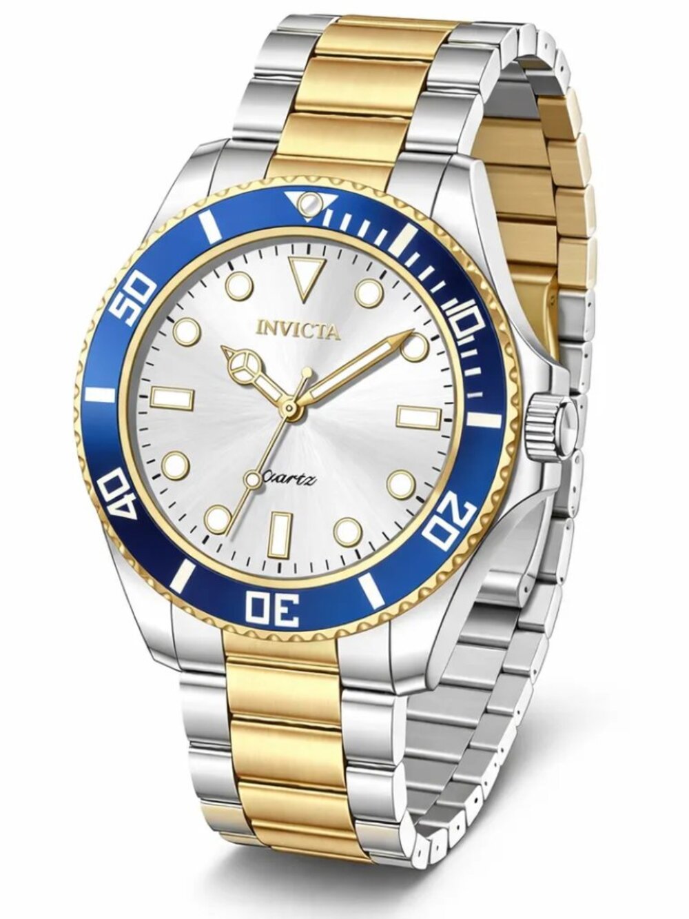 Invicta Two-tone Band Silver-tone Dial 42mm Quartz Diver Watch 69398 NWT